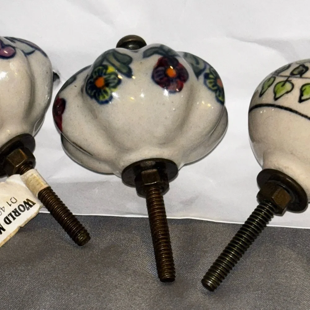 Beautiful Unique Artisan Hand Painted Multicolor Floral Ceramic Knobs, Set of 6